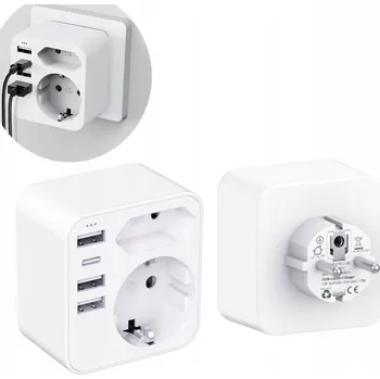 Elektrická zásuvka USB zásuvka rozbočka 6v1 Lencent, 2 zásuvky, 3 USB porty + 1 port typu C