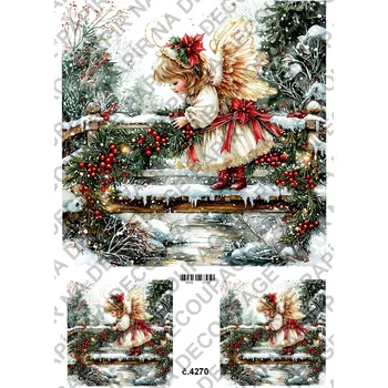 Umělecký papír Rýžový a soft papír na decoupage - Zimní andílek - KB04270 Materiál: Soft, Rozměr: A4