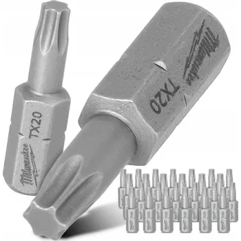 Bit 25x BIT do šroubováku TORX TX20 25mm Bity MILWAUKEE Magnetický hrot KRÁTKÝ