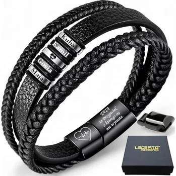 Náramek LECERTO PÁNSKÝ KOŽENÝ PLETENÝ NÁRAMEK S NASTAVITELNOU DÉLKOU 20,5-22 PREMIUM