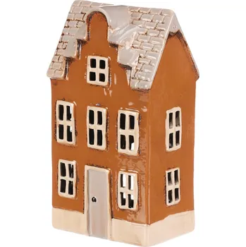 Svícen Domeček keramický patrový na čajovou svíčku 24 x 12 x 9 cm hnědý