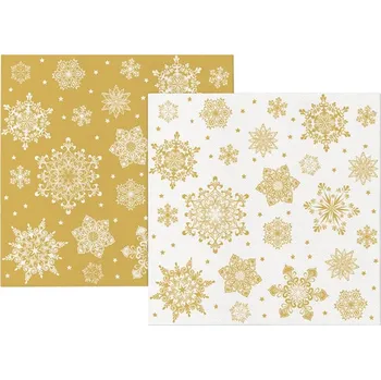 Papírový ubrousek Ubrousky Airlaid 12ks Snowflakes gold-white 40x40 cm