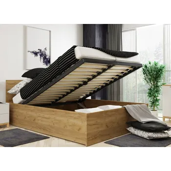 Postel Dvoulůžková postel s dekorem dřeva INTERBEDS 160x200 cm, dub craft