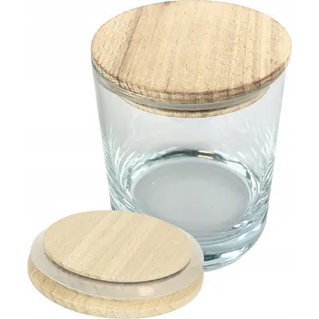 Dóza na potraviny Skleněná nádoba na svíčky s dřevěným víčkem s těsněním, průhledná