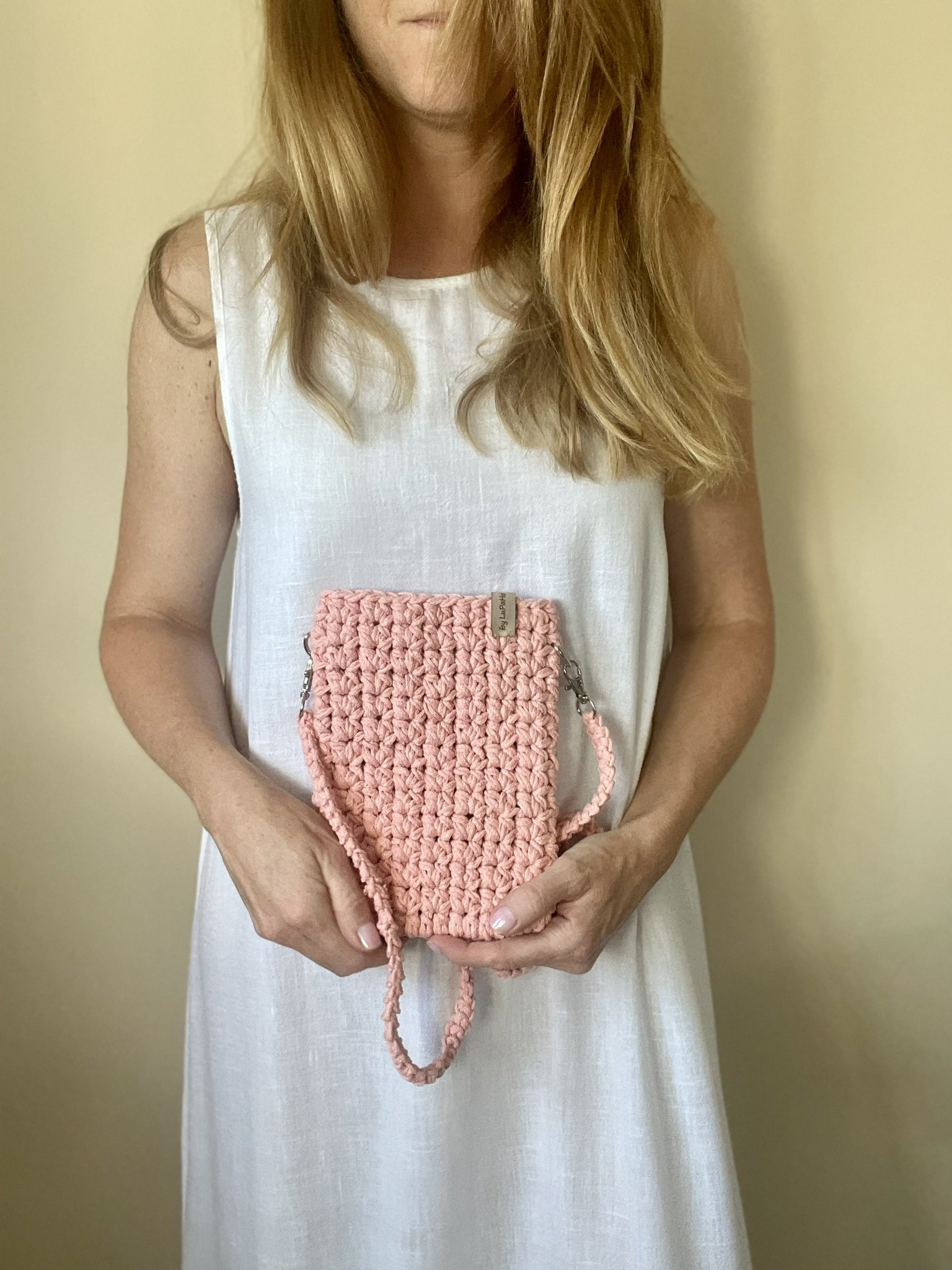 LuPaHo Háčkovaná Mini kabelka na telefon Barva tenká příze: lososová
