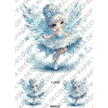 Umělecký papír Rýžový a soft papír na decoupage - Ledová víla, zimní - KB2668 Materiál: Soft, Rozměr: A4