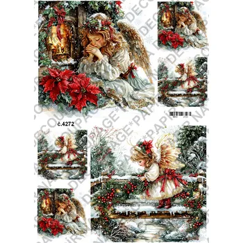 Umělecký papír Rýžový a soft papír na decoupage - Zimní andílek - KB04272 Materiál: Soft, Rozměr: A4
