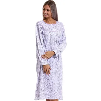 Dámská noční košile Fialová noční košile, dlouhý rukáv, v dlouhé délce na spaní Violets 1C3077 fialová 4xl