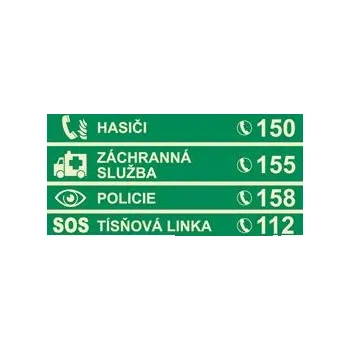 Značení Tísňová telefonní čísla - fotoluminiscenční tabulka, samolepka 200x100 mm