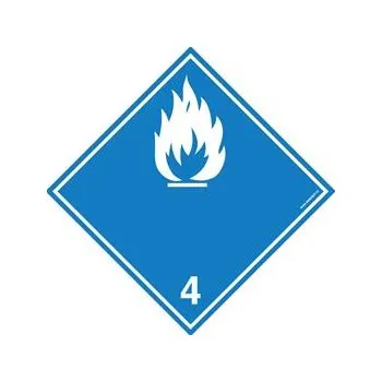 NEBEZPEČÍ VYVÍJENÍ HOŘLAVÉHO PLYNU PŘI STYKU S VODOU Č.4 BÍLÝ SYMBOL, plast 1 mm 100x100 mm