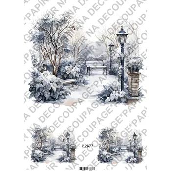 Umělecký papír Rýžový a soft papír na decoupage - Zimní krajinka - KB2677 Materiál: Soft, Rozměr: A4