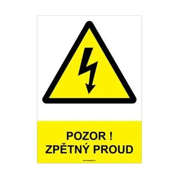 POZOR ! ZPĚTNÝ PROUD - bezpečnostní tabulka, samolepka A4