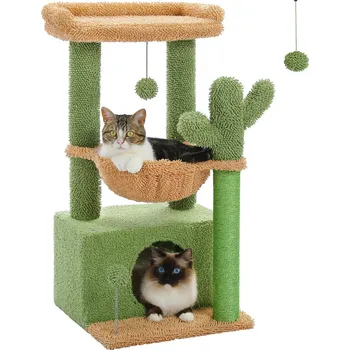 Škrabadlo pro kočky 4v1 KAKTUS 2 pelíšky a boudička (83 cm) Barva: zeleno-béžová