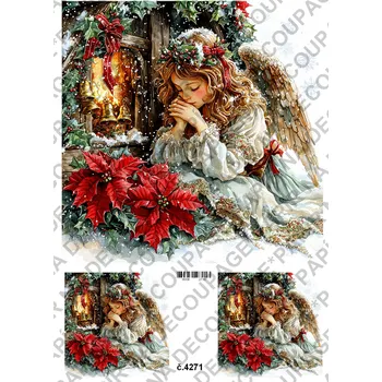 Umělecký papír Rýžový a soft papír na decoupage - Zimní andílek - KB04271 Materiál: Soft, Rozměr: A4