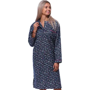 Dámská noční košile Tmavě modrá květinová flanelová extra teplá noční košilka dámská - dlouhá 1DF0030 modrá l