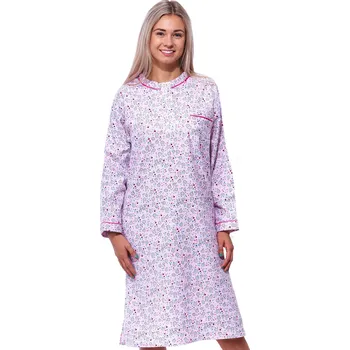 Dámská noční košile Světle růžová květinová flanelová extra teplá noční košilka dámská - dlouhá 1DF0033 růžová m