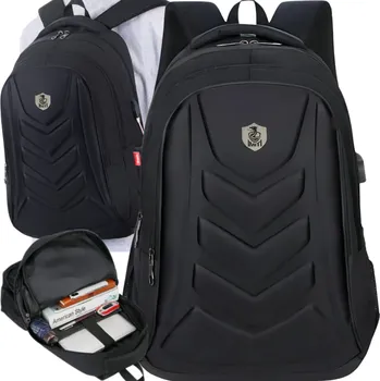 Městský batoh PÁNSKÝ BATOH BATOH DO LETADLA NOTEBOK DO LETADA, VODĚODOLNÝ S USB, ČERNÝ