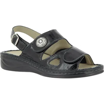 Dámská obuv VAROMED - dámské pantofle s páskem YVONNE - černá lakovaná Velikost: 42