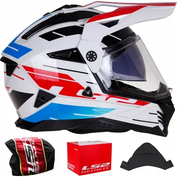 Helma na motorku Přilba LS2 MX702 Pioneer II Namib Bílá Modrá Červená homologace 22.06