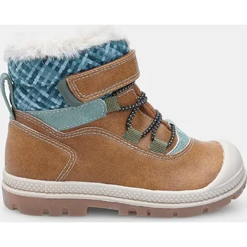 Dívčí zimní obuv Bubblegummers dětské zimní kotníkové boty s tkaničkami a páskem hnědé, vel. 23