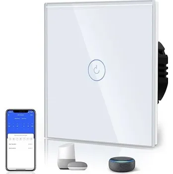 vypínač BSEED Chytrý nástěnný vypínač WiFi, 1 okruh, 1 směr, kompatibilní s Alexa + Zásuvka