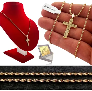Řetízek ZŁOTY ŘETÍZEK NA KOMUNIĘ DLA DZIEWCZYNKI + KŘÍŽEK GRAVÍROVÁNÍ 18K + KRABIČKA