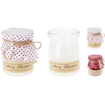 Svíčka Svíčka ve skle 55x70mm vonná s papírovým tištěným víčkem, Merry Christmas mix, bílá, červená ( )