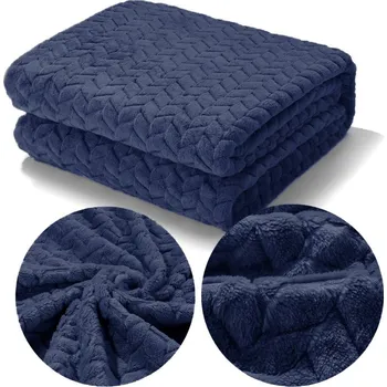 Prostěradlo MĚKKÁ HRUBÁ DEKA / PŘEHOZ S VZOREM STROMEČKU 160x200 CM - TMAVĚ MODRÁ