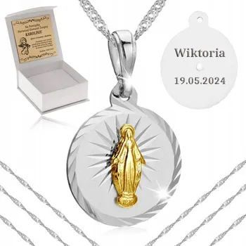 Řetízek STŘÍBRNÝ ŘETÍZEK + MEDAILON 925 PAMÁTKA PRVNÍHO SVATÉHO PŘIJÍMÁNÍ KRABIČKA + GRAVÍROVÁNÍ