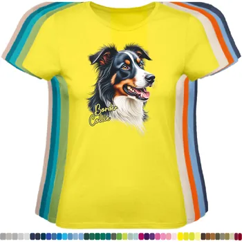 Dámské tričko damske-levne-bavlnene-tricko-digitalni-potisk-pes-border-kolie Barva: Lemon - citronové, velikost: 3XL