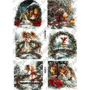 Umělecký papír Rýžový a soft papír na decoupage - Zimní andílek - KB04269 Materiál: Soft, Rozměr: A4