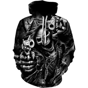 Pánská mikina TEMNÁ GOTICKÁ MIKINA S KAPUCÍ S 3D POTISKEM LEBEK, VELIKOST 3XL