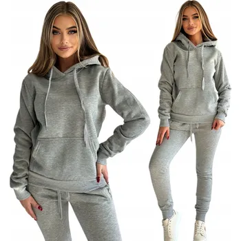 Dámské oblečení DÁMSKÁ TEPLÁKOVÁ SOUPRAVA SVĚTLE ŠEDÁ S S KAPUCÍ - TEPLÁ A POHODLNÁ M