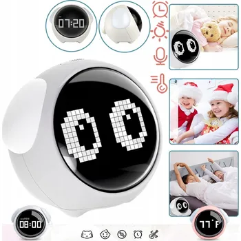 Budík Dětské hodinky s podsvícením, budíkem, Emoji LED digitální budík USB bílá