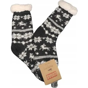 Dámské ponožky MEGA Tlusté dámské Ponožky BAMBOSZE s ABS protiskluzovou úpravou, horský styl, velikost 39-42