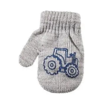 Rukavice BE SNAZZY Dětské palcové pletené rukavičky s traktorem 9 - 12 měsíců Sv. šedé