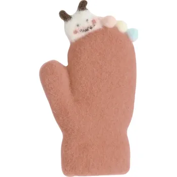 Rukavice BE SNAZZY Dětské zimní huňaté palčáky s lamou a bambulkami 2 - 3 roky Oranžová