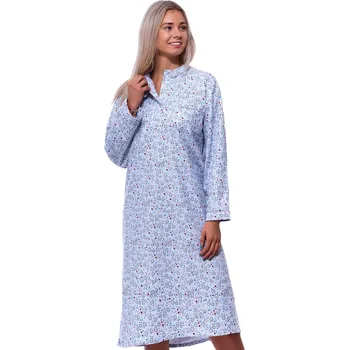 Dámská noční košile Světle modrá květinová flanelová extra teplá noční košilka dámská - dlouhá modrá XL