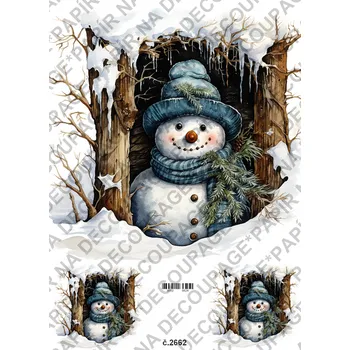 Umělecký papír Rýžový a soft papír na decoupage - Sněhulák - KB2662 Materiál: Soft, Rozměr: A4