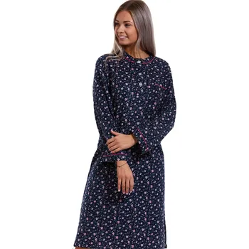 Dámská noční košile Modrá flanelová extra teplá noční košilka dámská - dlouhá s růžičky modrá XL