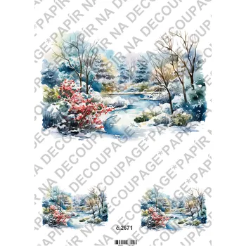 Umělecký papír Rýžový a soft papír na decoupage - Zimní krajinka - KB2671 Materiál: Soft, Rozměr: A4