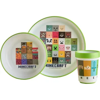 Party nádobí Protiskluzová sada plastového nádobí s kelímkem Minecraft