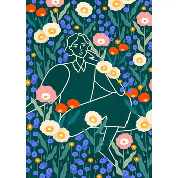 Plakát Plakát, Obraz - Line Lady With Florals, Bea Muller