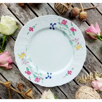 Talíř BERNADOTTE talíř mělký 25 cm, barevné květiny, Thun 1794 (Porcelánový talíř 2. jakost )