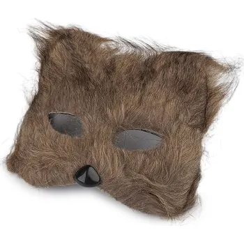 Karnevalová maska - škraboška chlupatá kočka, barva 2 béžová
