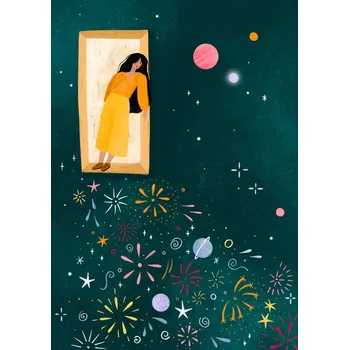 Plakát Plakát, Obraz - Yellow Dress Leans From A Window, Bea Muller