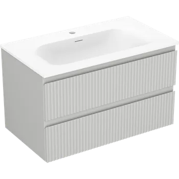 Koupelnový nábytek Mexen Rivel koupelnová skříňka 80 cm s umyvadlem Vela, 2 zásuvky, drážkovaná, šedá mat/bílá mat - 91A20-08047-2-BFF62-W23M01 Skříňky s umyvadlem