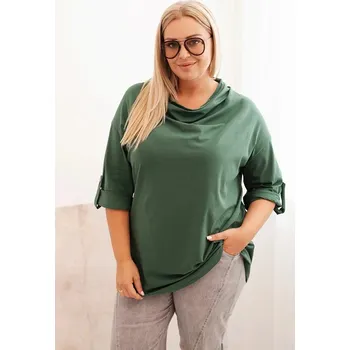 Dámská halenka Dámská blůza Plus Size s bavlnou volného střihu s vodním výstřihem tmavě zelená UNI