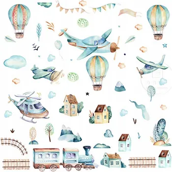 Samolepící dekorace Samolepky na zeď Sipo 90 x 90 cm – letadla a balóny, vícebarevné