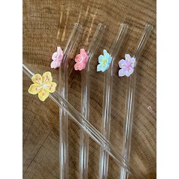 Skleněné brčko plumérie II. - Barva světle růžová